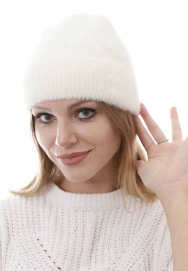 Unisex Tam Kalıp İnce Sakallı Triko Bere - Beyaz resmi
